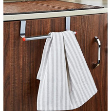 Deals, Discounts & Offers on  - RIOMAX Stainless Steel Towel Holder Cabinet Hanger Over Door Kitchen Hook Drawer Storage/Towel Bar (Small, 23 CM) (Pack of 1)