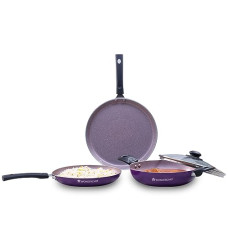 Deals, Discounts & Offers on Cookware - Wonderchef Valencia Non-Stick Cookware 4 Piece Set | Kadhai with Lid 24 cm, Fry Pan 24 cm, Dosa Tawa 28 cm | Pure Grade Aluminium| PFOA Free| 2 Years Warranty | Purple