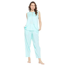 Deals, Discounts & Offers on Women - [Sizes S, M, L, XL, 2XL, 3XL] Clovia Women's Rayon Solid Top & Pyjama Set- Blue