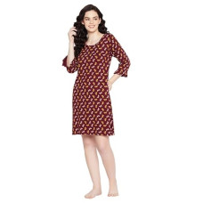 Deals, Discounts & Offers on Women - [Size M] Clovia Women's Cotton Graphic Print Short Nightdress with Pocket in Purple