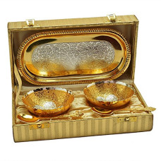 Deals, Discounts & Offers on  - R Ayurveda Copper German Silver Single Bowl with Royal Velvet Box -2 Pieces Set (Pure Gold&Silver)