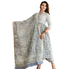 Deals, Discounts & Offers on Women - KLOSIA Women Viscose Block Printed Anarkali Kurta Pant With Dupatta