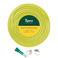 Deals, Discounts & Offers on Gardening Tools - UGAOO Super Braided Green Water Hose PVC Pipe With Water Tap Adapter & 2 Clamps For Home Gardening,Cleaning, Outdoor-Indoor Use (Diameter: 0.5 Inch, Length: 10 Meters)