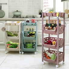 Deals, Discounts & Offers on  - PARASNATH Plastic Skep 2+1 Layers Fruit&Vegetable Basket Trolley Included 1 Dish Box Tray (Ivory Colour) For Home&Kitchen Fruit Basket Storage Rack Organizer Holders Kitchen Trolley-Made In India