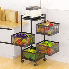 Deals, Discounts & Offers on  - HOME CUBE Kitchen Rotating Trolley Portable Storage Rack Round Design Fruits & Vegetable Onion Cutlery, Spice,Jars Container Basket Organizer Holder