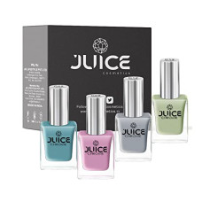 Deals, Discounts & Offers on Beauty Care - Juice One Coat Nail Paint, Glossy Finish, Combo Teal Blue - C02, Blooming Pink - C05, Blush Silver - C12, Misty Green -C13 Long Lasting 11Ml Each Pack Of 4
