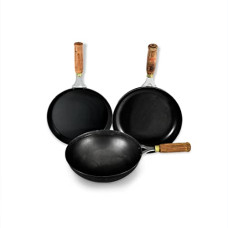 Deals, Discounts & Offers on Cookware - MACclite IRONIUM Iron Sheet Metal Set of 3 Pcs (Wok 24cm Dia, Dosa Tawa 23cm Dia & Frying Pan 24cm Dia)
