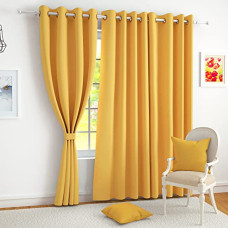 Deals, Discounts & Offers on  - Story@Home Blackout Curtains 7 Feet Long 1 Piece Room Darkening Door Curtain Plain, Mustard, 100% Opacity