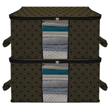 Deals, Discounts & Offers on Storage - Kuber Industries Underbed Storage Bag|Clothes Storage Organizer|Clear Window Blanket Cover|Cloth Organizer with Handle|Golden Dot-Design|Large|Pack of 2|Black