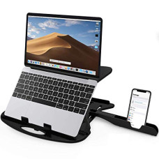 Deals, Discounts & Offers on Laptop Accessories - STRIFF Adjustable Laptop Tabletop Stand Patented Riser Ventilated Portable Foldable Compatible with MacBook Notebook Tablet Tray Desk Table Book with Free Phone Stand (Black)