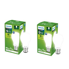 Deals, Discounts & Offers on  - PHILIPS Full Glow Energy Saver Glass B22 LED Bulb | 9-watt, 825 Lumen Full Glow Frosted Diffused LED Bulb, Cool Daylight, Pack of 2