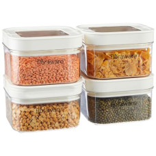 Deals, Discounts & Offers on  - Floraware Food Safe Plastic Multiuse Square Lock & Lock Airtight Container,Multipurpose Jar, Grocery Container, BPA Free, 450 ML (White, 2)