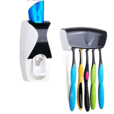 Deals, Discounts & Offers on  - GLUN Automatic Toothpaste Dispenser with 5 Brush Holder, Fresh ABS Plastic Dust-Proof Wall Mounted Toothbrush Holder with Cover Storage Stand