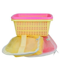 Deals, Discounts & Offers on  - Go Hooked Multipurpose Plastic Storage/Gift Basket With Net Cover | Stylish Basket With Zip Net Cover Pack Of 2 (Assorted).