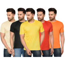 Deals, Discounts & Offers on  - InkTeesPack of 5 Men Solid Round Neck Polyester Multicolor T-Shirt