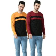 Deals, Discounts & Offers on  - DamPack of 2 Men Colorblock Round Neck Polyester Multicolor T-Shirt