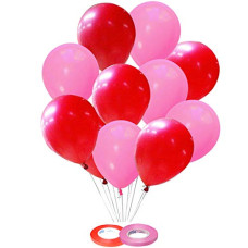 Deals, Discounts & Offers on  - AMFIN 10 Inch Light Pink & Red Metallic Balloons with Matching Ribbon for Decoration,Balloon
