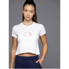 Deals, Discounts & Offers on  - HRX by Hrithik RoshanWomen Printed, Typography Round Neck Cotton Blend White T-Shirt