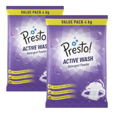 Deals, Discounts & Offers on  - Presto! Active Wash Detergent Powder, Tough on Stains, Gentle on Fabrics, Colour-Safe, Twin Pack (4 kg + 4 Kg)