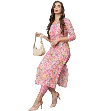 Deals, Discounts & Offers on Women - [Sizes S, M, L, XL, 2XL] GoSriKi Women's Cotton Blend Straight Printed Kurta with Pant Set