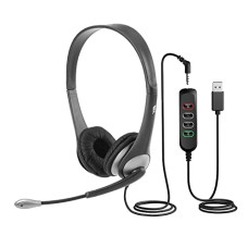 Deals, Discounts & Offers on  - Cyber Acoustics Stereo Wired On Ear Headset (AC-204USB) Quality Sound for Calls, USB or 3.5mm Connection, USB Control Module, Perfect