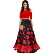 Deals, Discounts & Offers on  - YozzbyPrinted Semi Stitched Lehenga Choli(Red, Black)