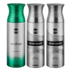 Deals, Discounts & Offers on Beauty Care - Ajmal Raindrops & Silver Shade & Silver Shade Deodorant Spray - For Men & Women (200 ml, Pack of 3)