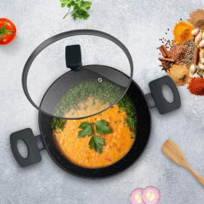 Deals, Discounts & Offers on Cookware - SOALRA 24cm/2.4LNon Stick Kadai, Induction Kadai, Granite Stone Kadhai with Glass Lid, Deep Frying Pan, Kadai with Lid