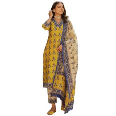 Deals, Discounts & Offers on Women - [Sizes S, M, L, XL, 2XL] GoSriKi Women's Cotton Blend Straight Printed Kurta with Pant & Dupatta