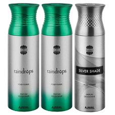 Deals, Discounts & Offers on Beauty Care - Ajmal Raindrops & Raindrops & Silver Shade Deodorant Spray - For Men & Women (200 ml, Pack of 3)