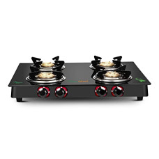 Deals, Discounts & Offers on  - GREENCHEF Elon Glass cook top 4 Burner Gas stove,Black Body (Manual Ignition)