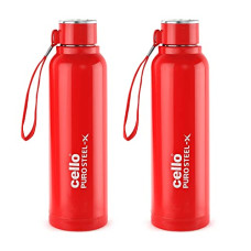 Deals, Discounts & Offers on  - Cello Puro Steel-X Benz 900 | Water Bottle with Inner Steel and Outer Plastic | Insulated Water Bottle | Set of 2 | 730 ml, Red