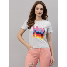 Deals, Discounts & Offers on  - KASSUALLYWomen Typography Round Neck Pure Cotton Black T-Shirt