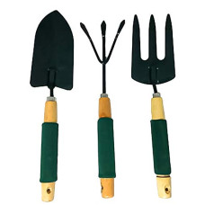 Deals, Discounts & Offers on  - Bulfyss Gardening Tools With Grip Wooden Handle, 3 Piece (Green)