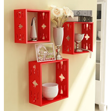 Deals, Discounts & Offers on Furniture - Home Sparkle Sh688 Wall Shelf, Set of 3 (Lacquer Finish, Red) - Engineered Wood