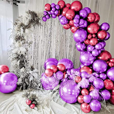 Deals, Discounts & Offers on  - Just Party 25Pcs Red & 25Pcs Purple Metallic Chrome Balloons with Shiny Surface For Birthdays/Anniversary/Engagement/Baby Shower/bachelorette Party Decorations (Pack of 50)