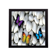 Deals, Discounts & Offers on  - eCraftIndia 'Butterfly on Stones' UV Art Painting (Synthetic Wood, 25 cm x 25 cm, Satin Matt Texture), Multicolour