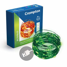 Deals, Discounts & Offers on  - Crompton Galaxy Decoration Copper USB Powered String Fairy Lights with 100 Led Light (10 Meters, Green, Pack of 1)