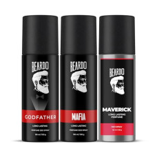 Deals, Discounts & Offers on Beauty Care - Beardo Godfather Perfume Deo Spray 150ml, Mafia Perfume Body Spray 120ml, Maverick Perfume Deo Spray 150ml