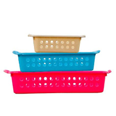 Deals, Discounts & Offers on  - Kuber Industries tm Rectangular Basket Storage Box,Pack of 3 (Large+Medium+Small) in Assorted Colors, Standard (Plast22)