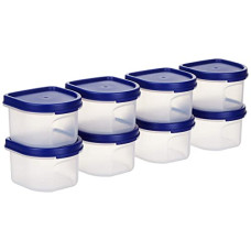 Deals, Discounts & Offers on  - Amazon Brand - Solimo Modular Plastic Storage Containers with Lid, Set of 8 (250ml each), Blue