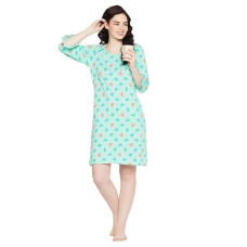 Deals, Discounts & Offers on Women - [Size L] Clovia Women's Cotton Graphic Print Short Nightdress with Pocket in Blue