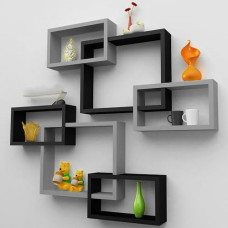 Deals, Discounts & Offers on Furniture - TechHark Wall Shelf, Home Decor, Living Room Decorative Self, Office Decore Shleves, (Rectangle Silver Black 6) Polypropylene