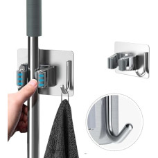 Deals, Discounts & Offers on Home Improvement - JIALTO 1 Pcs Stainless Steel Broom Holder with Hook - Wall-Mounted Adhesive Storage Solution