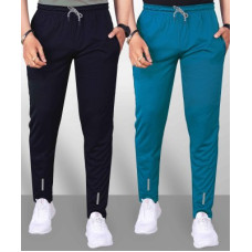 Deals, Discounts & Offers on  - QFABRIXPack of 2 Men Solid Black, Light Blue Track Pants