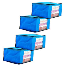 Deals, Discounts & Offers on  - Amazon Brand - Solimo 4 Piece Non Woven Fabric Saree Cover Set with Transparent Window, Extra Large, Blue