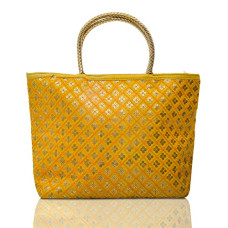 Deals, Discounts & Offers on  - Kuber Industries Hand Bag|Sequins Silk Embroidery Purse|Traditional Indian Handmade Shoulder Bag with Golden Handle (Yellow)