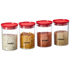 Deals, Discounts & Offers on  - Amazon Brand - Solimo Plastic Storage Jar and Container Set I Air Tight & BPA Free Containers For Kitchen Storage Set I Grocery Kitchen Container Set I Multipurpose Jar, 900 Ml Each, Set 4, Red