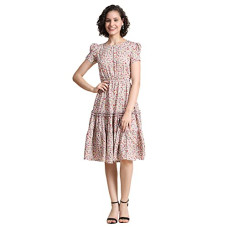 Deals, Discounts & Offers on Women - KERI PERRY Women's Multicolor Polyester Floral Print Tiered Western Dress