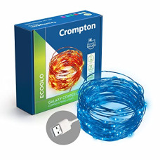 Deals, Discounts & Offers on  - Crompton Galaxy Decoration Copper USB Powered String Fairy Lights with 100 Led Light (10 Meters, Blue, Pack of 1)